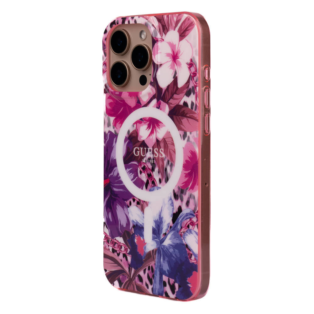 Apple iPhone 16 Pro Kılıf Guess Orjinal Lisanslı M-safe Şarj Özellikli IML Baskılı Jungle Ring Kapak