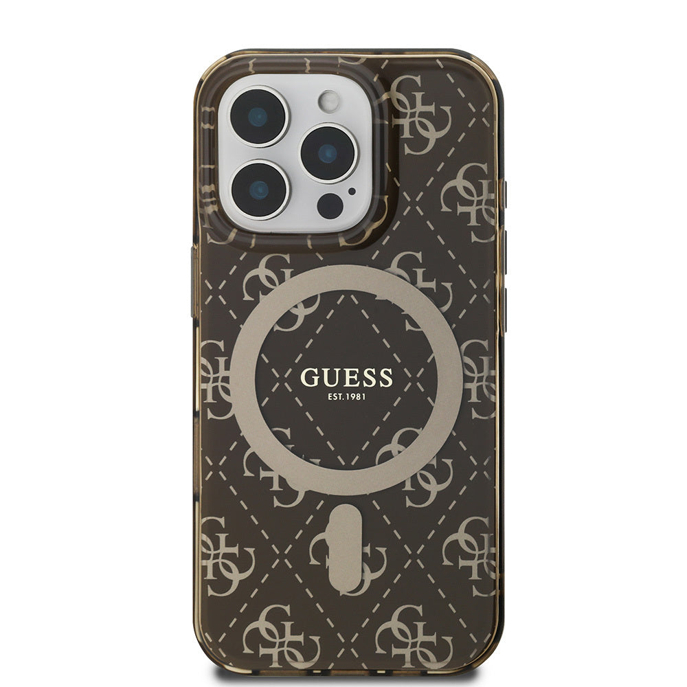 Apple iPhone 16 Pro Kılıf Guess Orjinal Lisanslı M-safe Şarj Özellikli IML Baskılı Klasik Logolu 4G Desenli Kapak