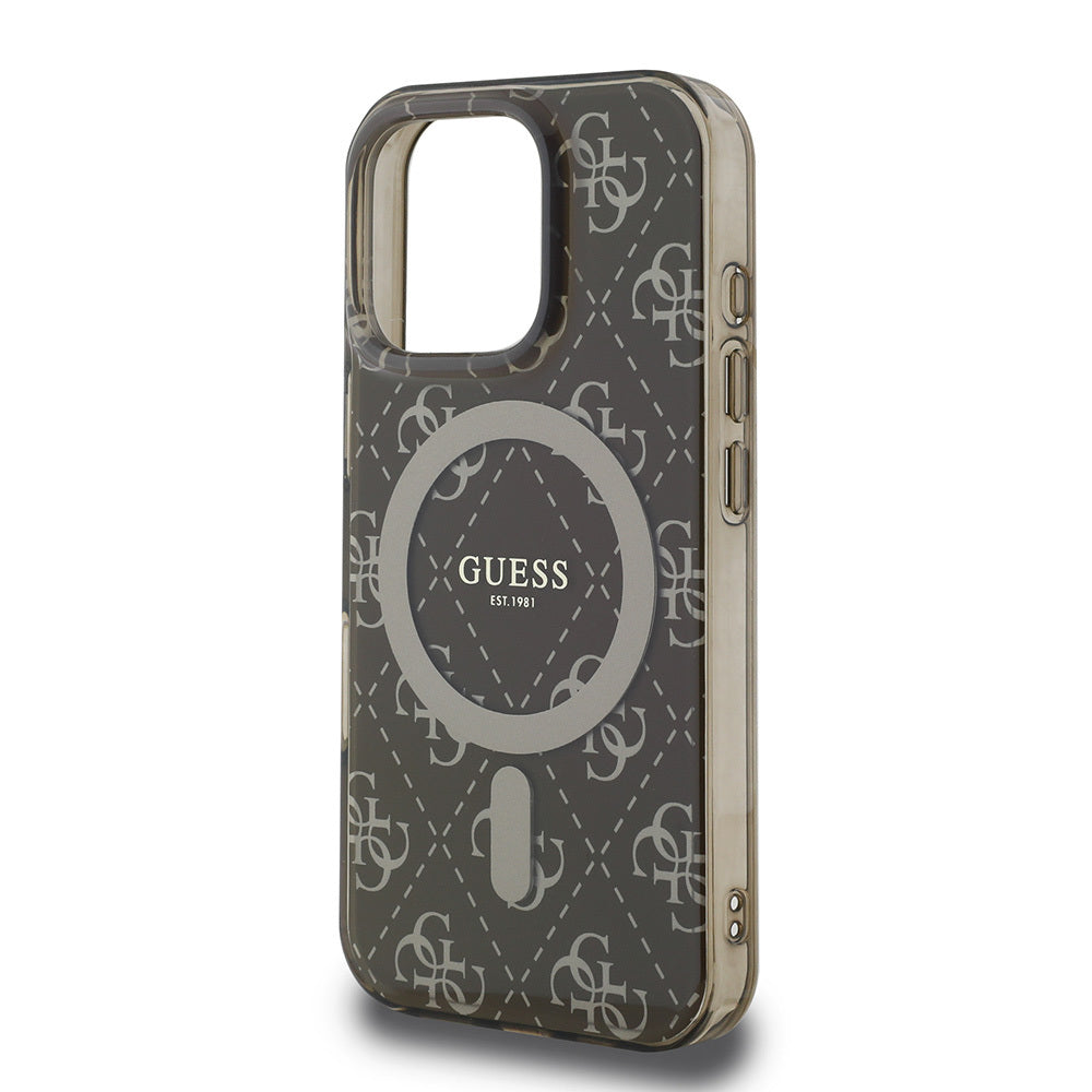 Apple iPhone 16 Pro Kılıf Guess Orjinal Lisanslı M-safe Şarj Özellikli IML Baskılı Klasik Logolu 4G Desenli Kapak