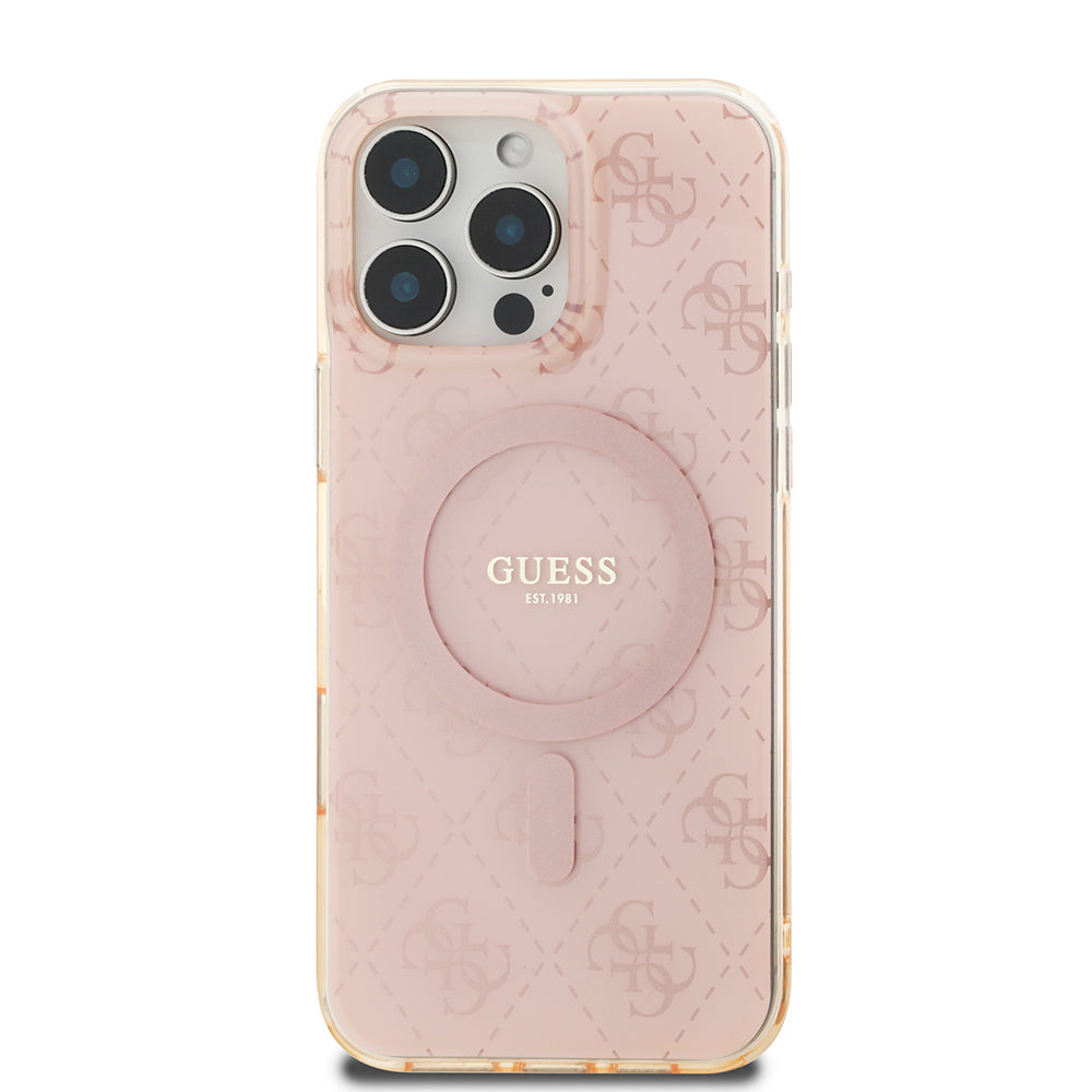 Apple iPhone 16 Pro Kılıf Guess Orjinal Lisanslı M-safe Şarj Özellikli IML Baskılı Klasik Logolu 4G Desenli Kapak