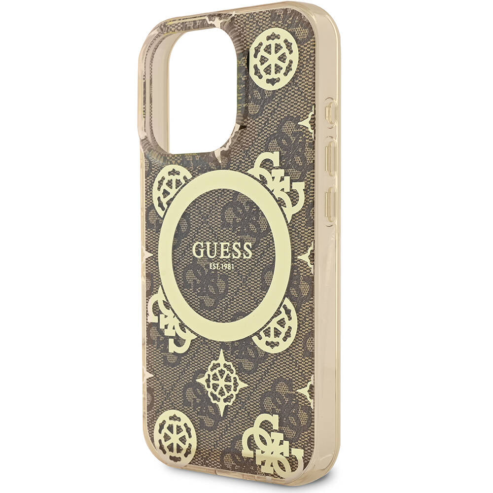 Apple iPhone 16 Pro Kılıf Guess Orjinal Lisanslı M-safe Şarj Özellikli IML Peony ve 4G Desenli Klasik Logolu Kapak