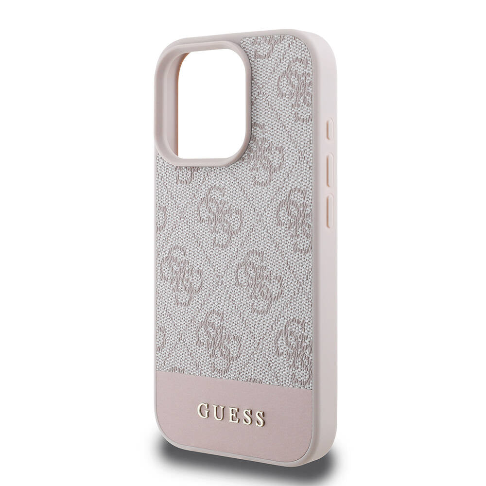 Apple iPhone 16 Pro Kılıf Guess Orjinal Lisanslı M-safe Şarj Özellikli PU Deri Şerit Logo Dizaynlı Kapak