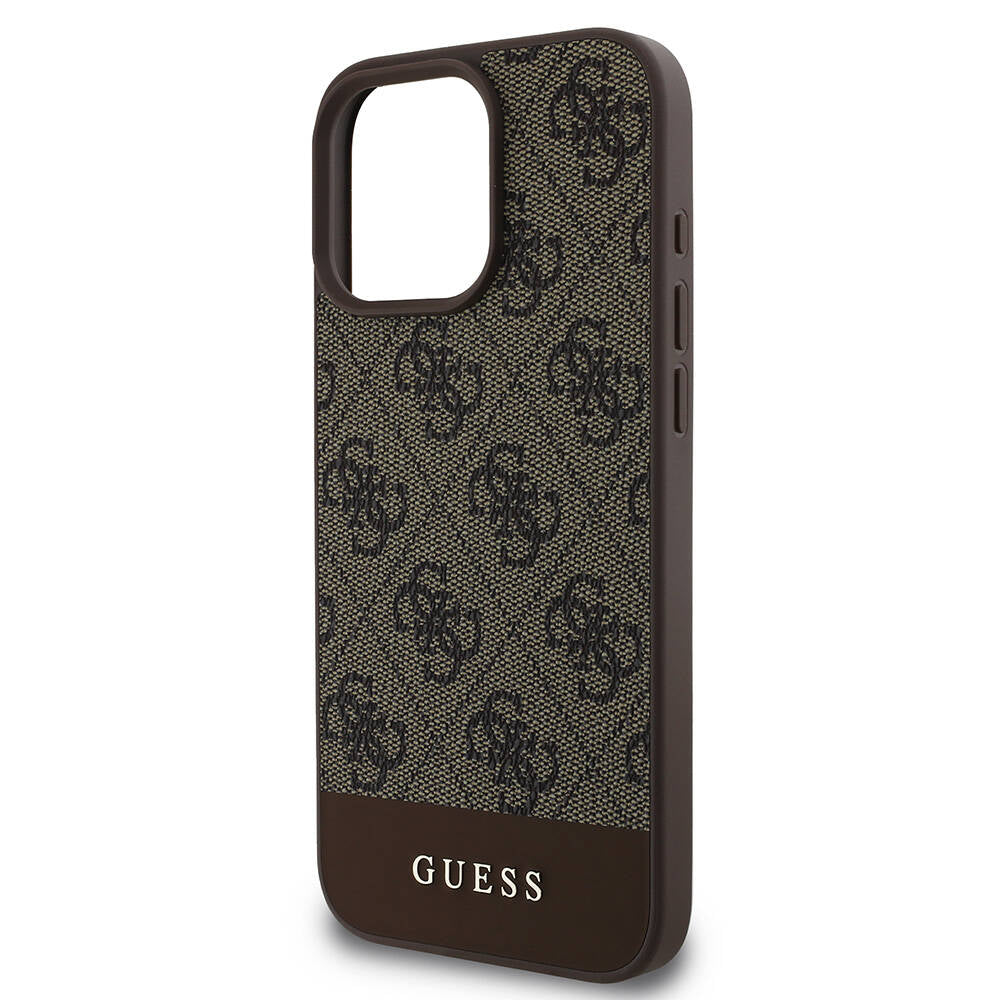 Apple iPhone 16 Pro Kılıf Guess Orjinal Lisanslı M-safe Şarj Özellikli PU Deri Şerit Logo Dizaynlı Kapak