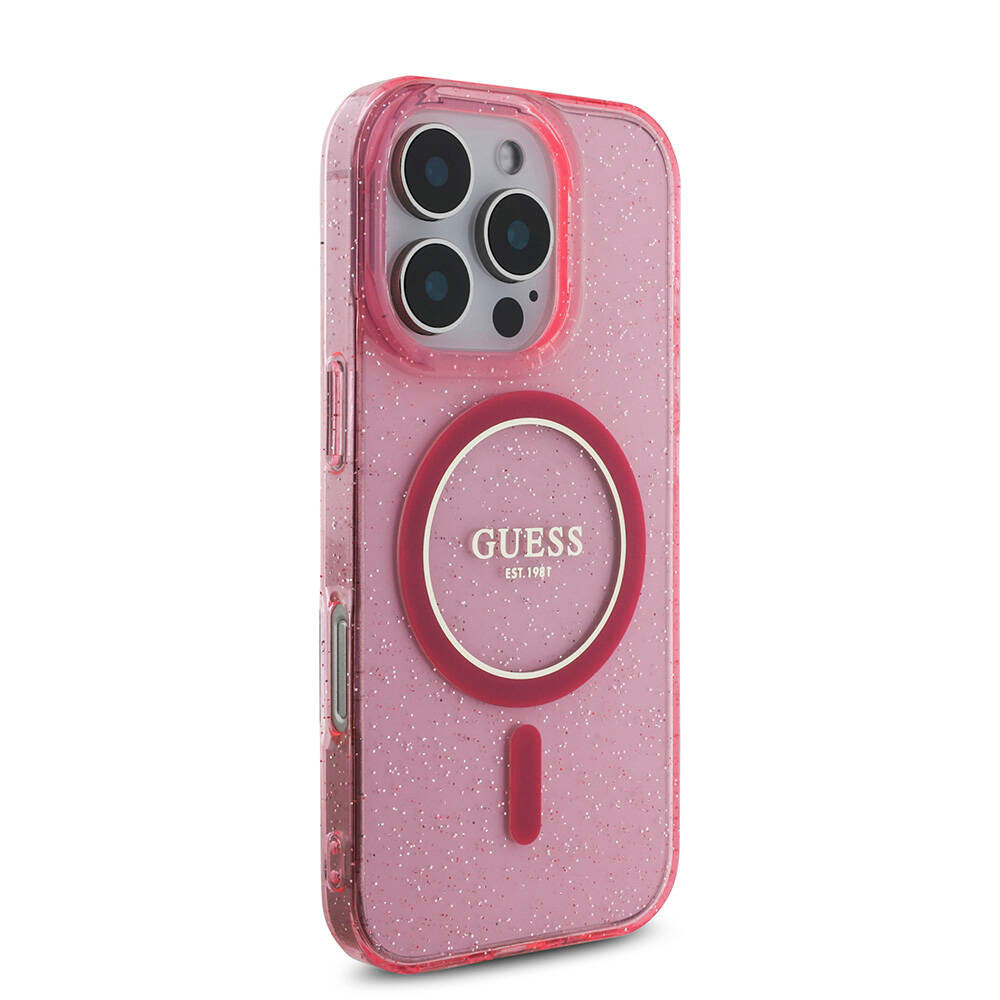 Apple iPhone 16 Pro Kılıf Guess Orjinal Lisanslı M-safe Şarj Özellikli Simli Silikon İnci Bileklikli Kapak