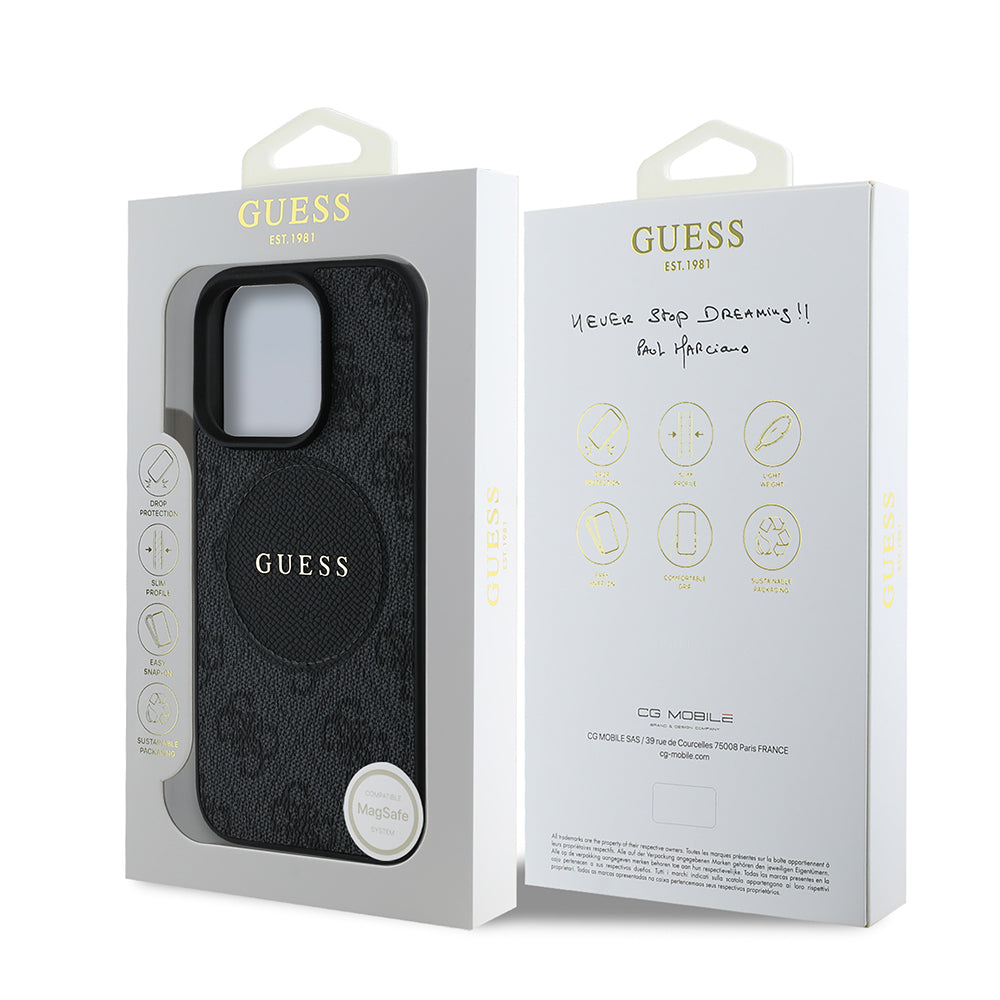 Apple iPhone 16 Pro Kılıf Guess Orjinal Lisanslı M-safe Şarj Özellikli Yazı Logolu Circle Classic Kapak