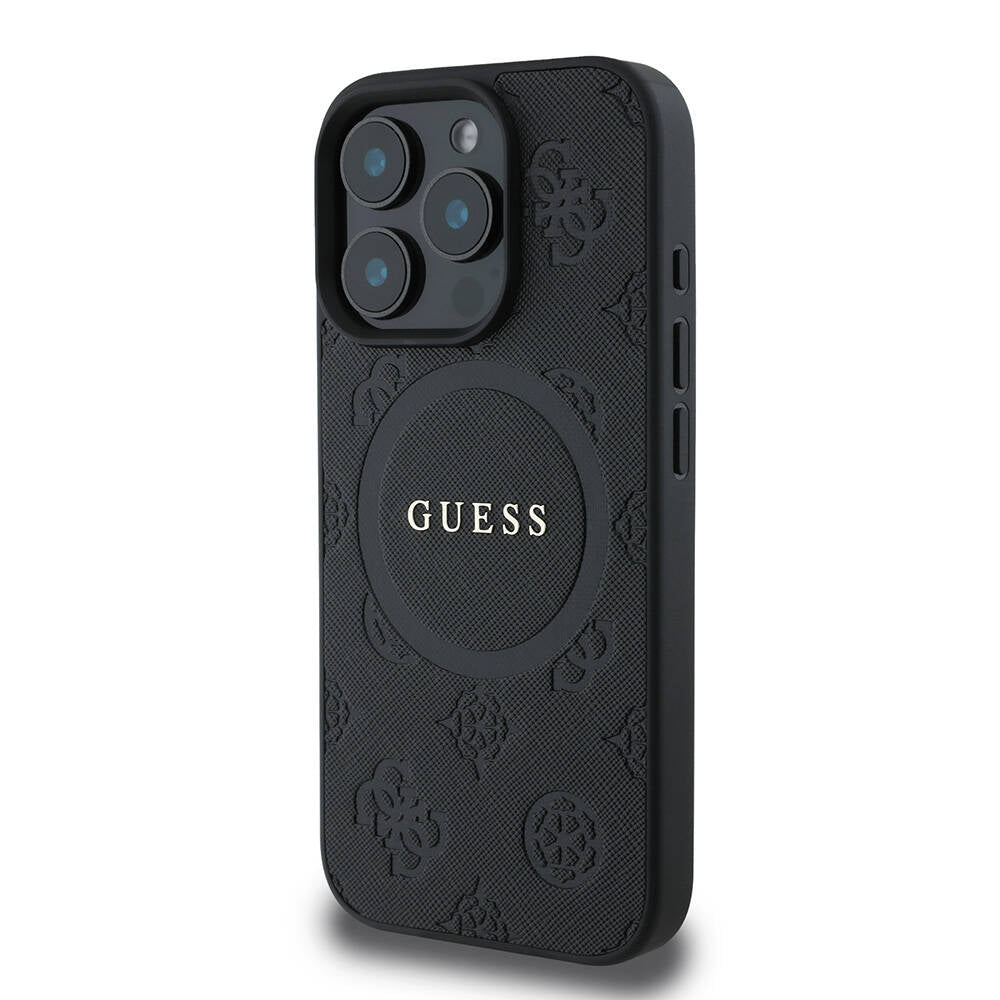 Apple iPhone 16 Pro Kılıf Guess Orjinal Lisanslı M-safe Şarj Özellikli Yazı Logolu Saffiano Peony Kapak