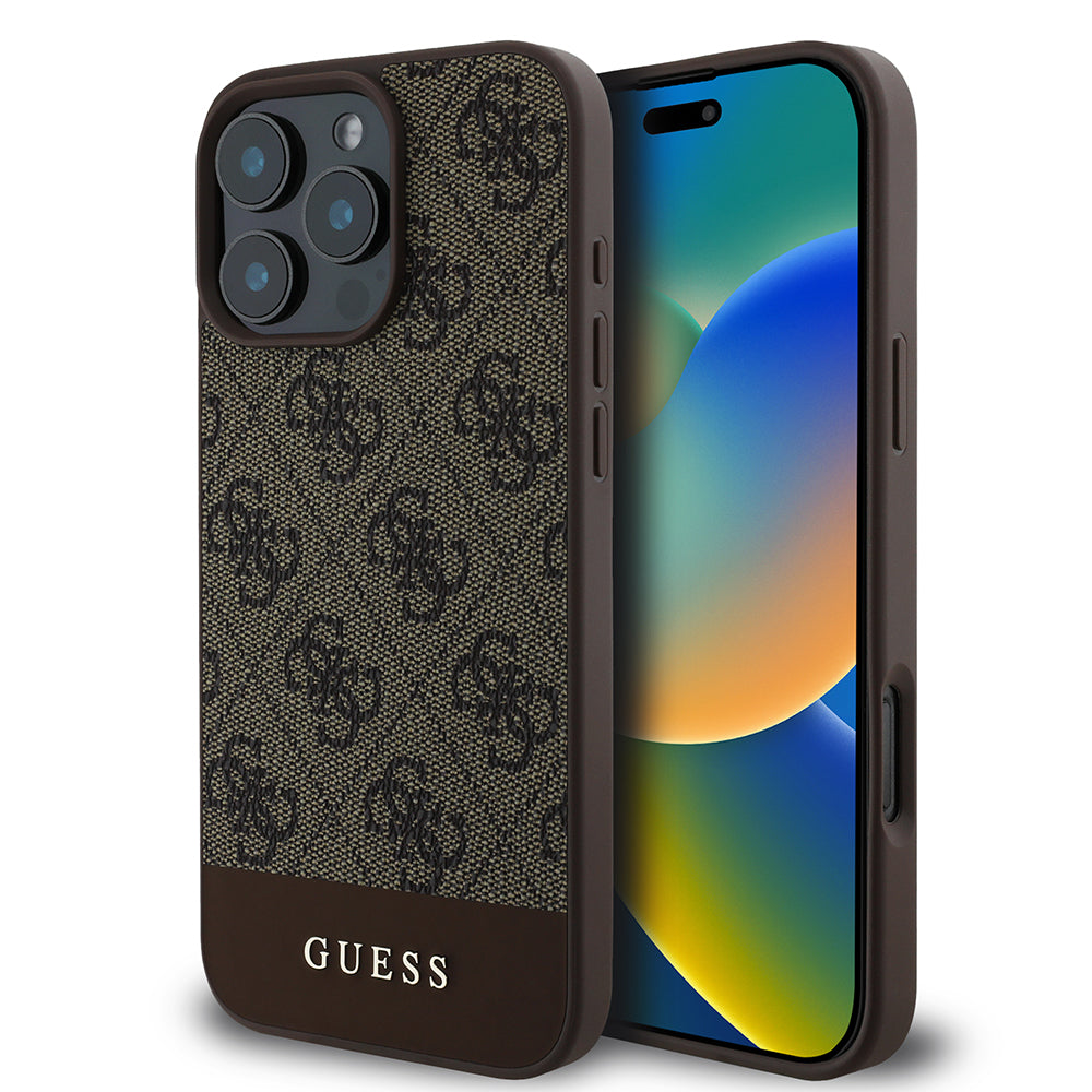 Apple iPhone 16 Pro Kılıf Guess Orjinal Lisanslı PU Deri Şerit Logo Dizaynlı Kapak