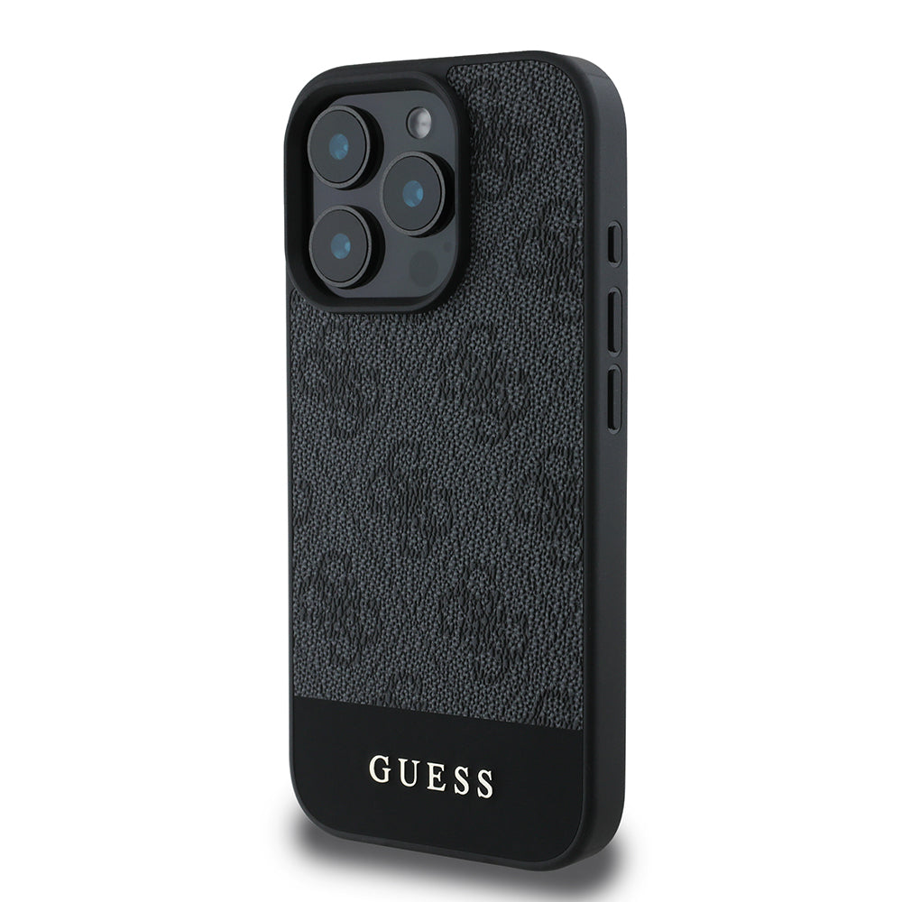 Apple iPhone 16 Pro Kılıf Guess Orjinal Lisanslı PU Deri Şerit Logo Dizaynlı Kapak