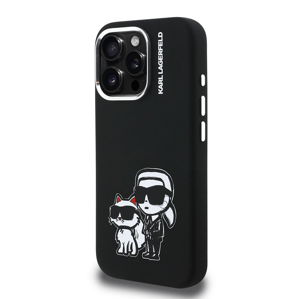 Apple iPhone 16 Pro Kılıf Karl Lagerfeld Orjinal Lisanslı Karl & Choupette Sketch Logo Sililkon Kapak