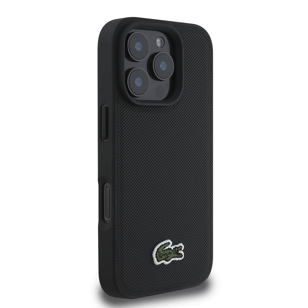 Apple iPhone 16 Pro Kılıf Lacoste Orjinal Lisanslı PU Pike Desenli Arka Yüzey İkonik Timsah Dokuma Logolu Kapak + Type-C Kablo 1.5m