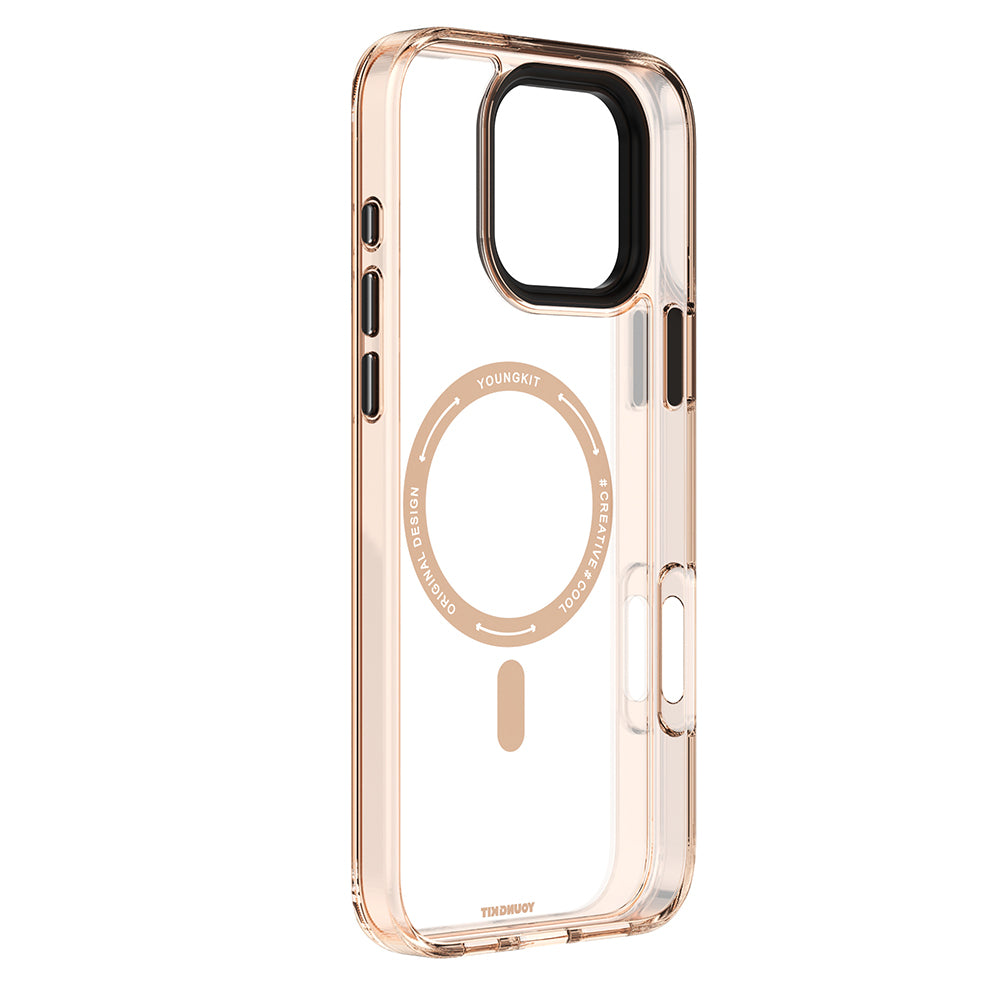 Apple iPhone 16 Pro Kılıf M-safe Şarj Özellikli Cam Arka Yüzey TPU Youngkit Gemstone Clear Serisi Kapak