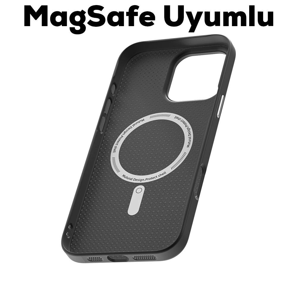 Apple iPhone 16 Pro Kılıf M-safe Şarj Özellikli Karbon Fiber Desenli Mutural Montage Kapak