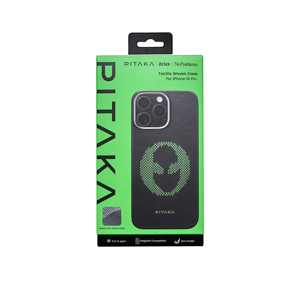 Apple iPhone 16 Pro Kılıf M-safe Şarj Özellikli Lumintex Teknolojili Fosforlu Aramid Fiber Pitaka Tactile Woven Aries Serisi Alien Kapak