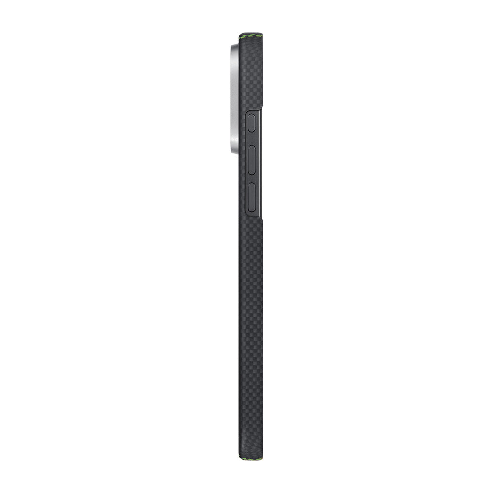 Apple iPhone 16 Pro Kılıf M-safe Şarj Özellikli Lumintex Teknolojili Fosforlu Aramid Fiber Pitaka Tactile Woven Aries Serisi Credit Card Kapak