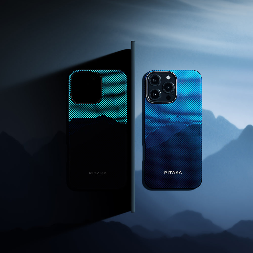 Apple iPhone 16 Pro Kılıf M-safe Şarj Özellikli Lumintex Teknolojili Fosforlu Özellikli Aramid Fiber Pitaka Tactile Woven Starpeak Serisi Over The Horizon Kapak