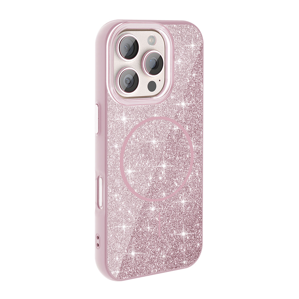 Apple iPhone 16 Pro Kılıf M-safe Şarj Özellikli Parlayan Simli Zore Okso Kapak