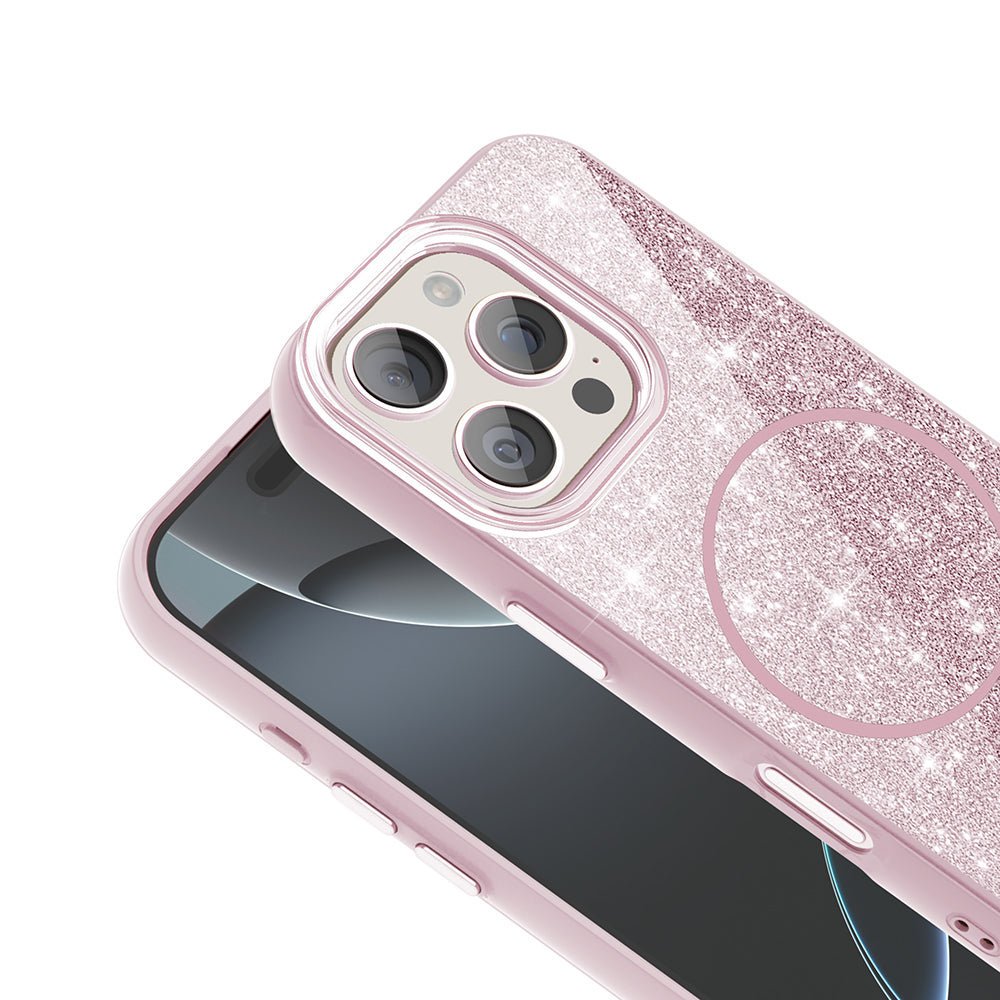 Apple iPhone 16 Pro Kılıf M-safe Şarj Özellikli Parlayan Simli Zore Okso Kapak