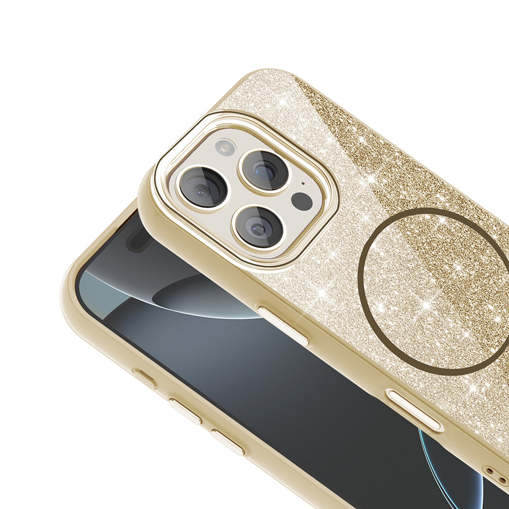 Apple iPhone 16 Pro Kılıf M-safe Şarj Özellikli Parlayan Simli Zore Okso Kapak