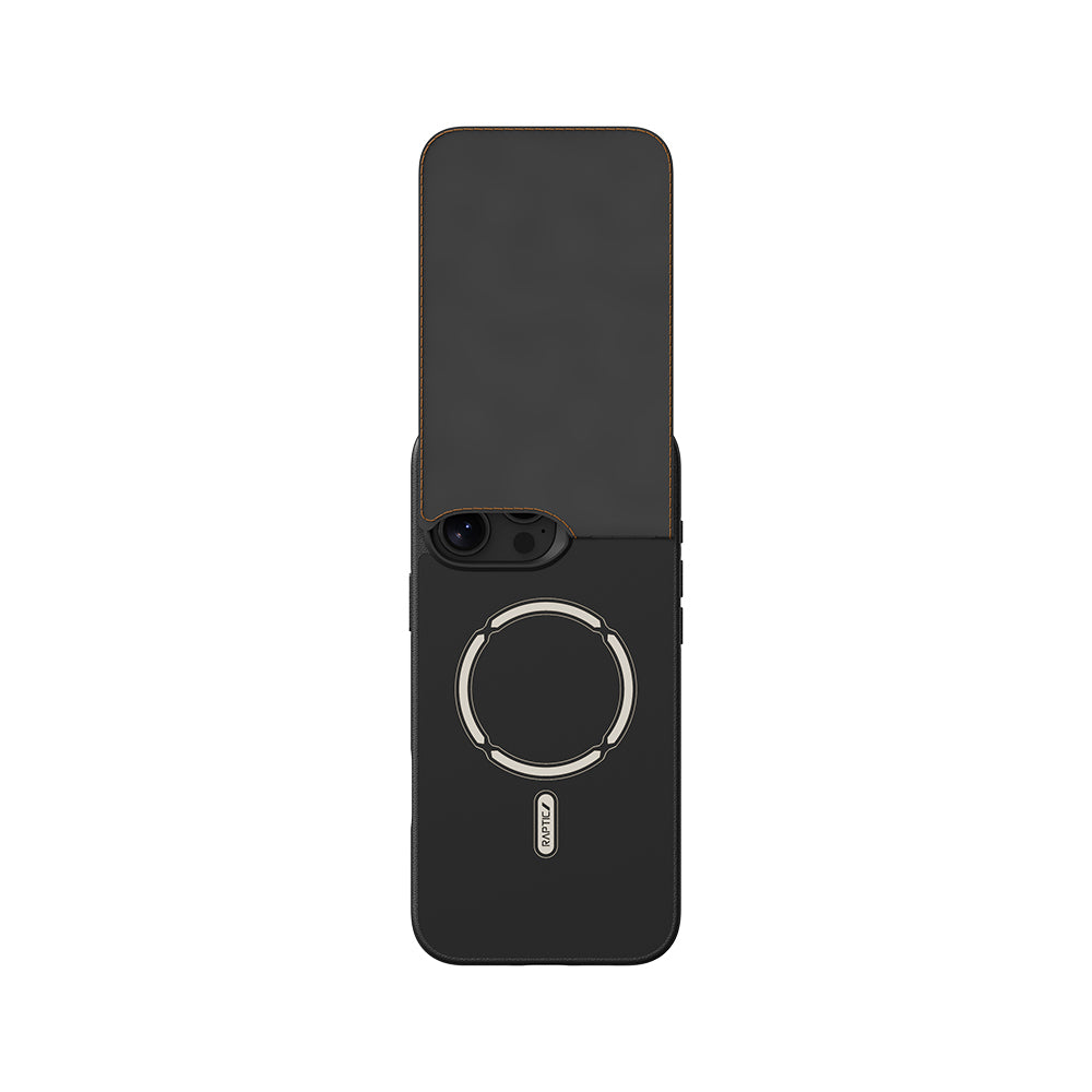 Apple iPhone 16 Pro Kılıf M-safe Şarj Özellikli Raptic Slim Wallet Serisi Deri Görünümlü Kartlıklı Standlı Kapak