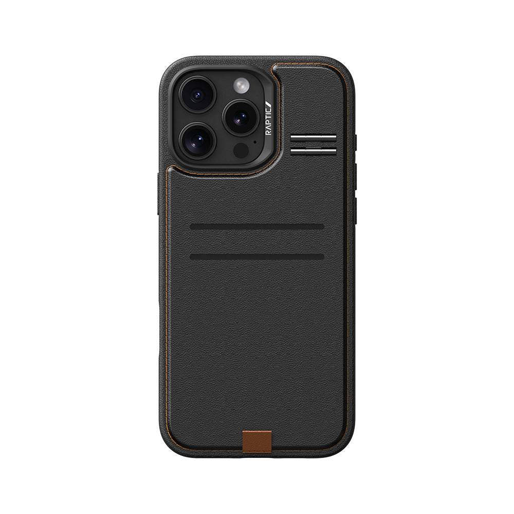 Apple iPhone 16 Pro Kılıf M-safe Şarj Özellikli Raptic Slim Wallet Serisi Deri Görünümlü Kartlıklı Standlı Kapak