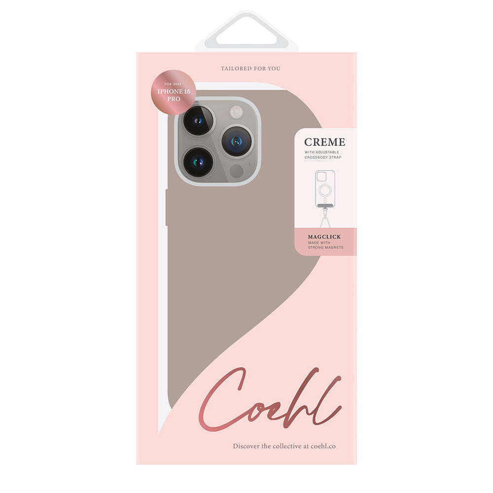Apple iPhone 16 Pro Kılıf M-safe Şarj Özellikli Soft Arka Yüzey Askı İpli Coehl Creme Kapak