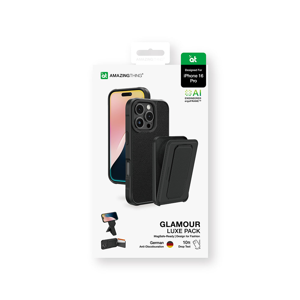 Apple iPhone 16 Pro Kılıf M-safe Şarj Özellikli Standlı Kartlıklı Set Amazingthing Glamour Luxe Serisi Kapak