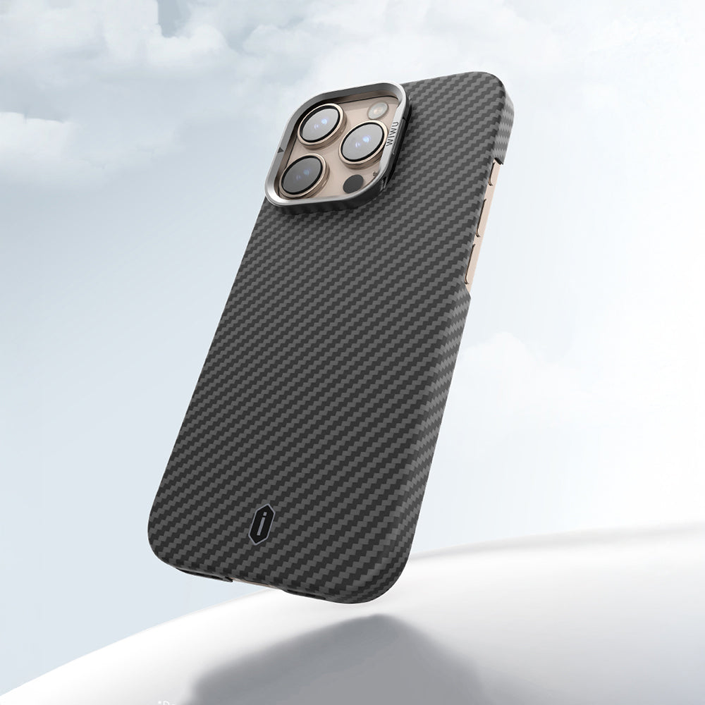 Apple iPhone 16 Pro Kılıf Wiwu DCC-206 M-safe Şarj Özellikli Kamera Standlı Aramid Fiber Tasarım Kevlar Kapak