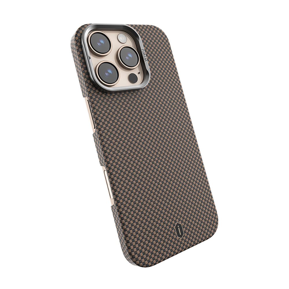 Apple iPhone 16 Pro Kılıf Wiwu DCC-208 M-safe Şarj Özellikli Kamera Standlı Aramid Fiber Tasarım Kevlar Kapak
