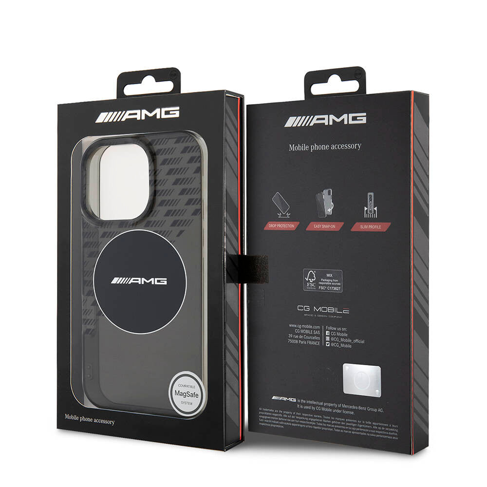 Apple iPhone 16 Pro Max Kılıf AMG Orjinal Lisanslı M-safe Şarj Özellikli IML Baskı Logolu Smoked Kapak