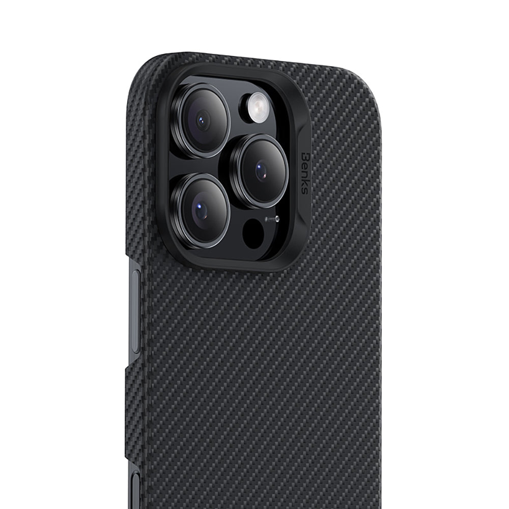Apple iPhone 16 Pro Max Kılıf Benks M-safe Şarj Özellikli Metal Kamera Çerçeveli Magnetik ArmorAir 600D Kevlar Fiber Kapak