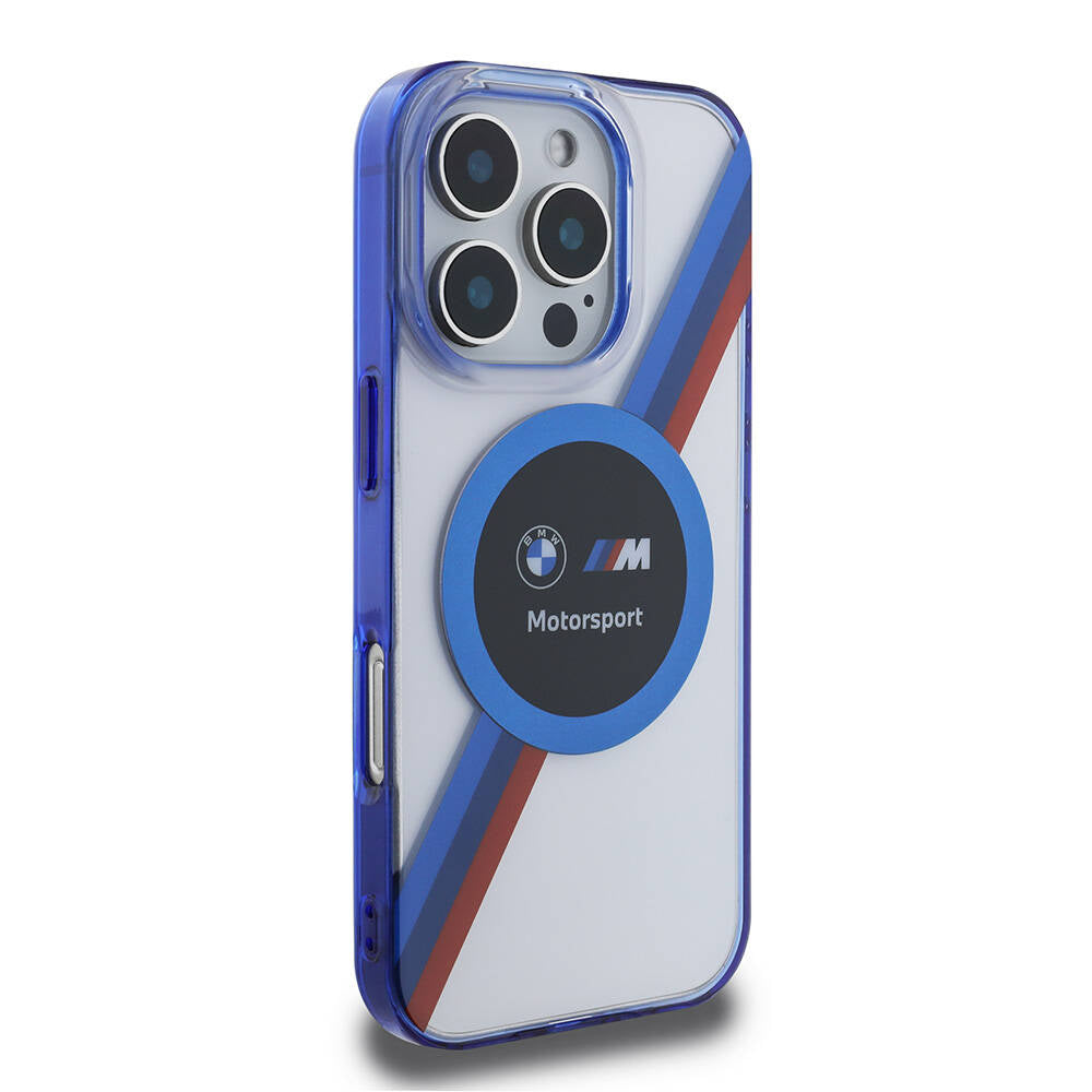 Apple iPhone 16 Pro Max Kılıf BMW Orjinal Lisanslı M-safe Şarj Özellikli M Logolu Üç Renk Çizgili Motorsport Circle Kapak