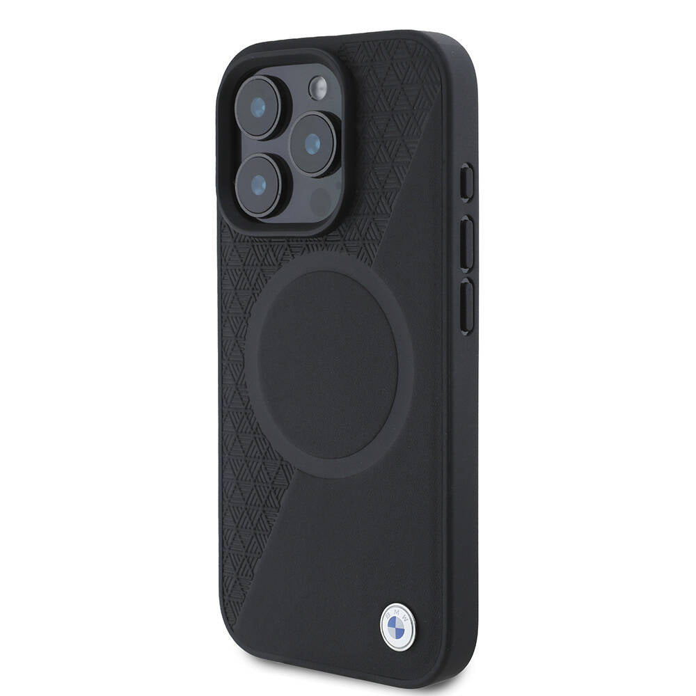 Apple iPhone 16 Pro Max Kılıf BMW Orjinal Lisanslı M-safe Şarj Özellikli Metal Logolu Yarım Dokulu Circle Deri Kapak