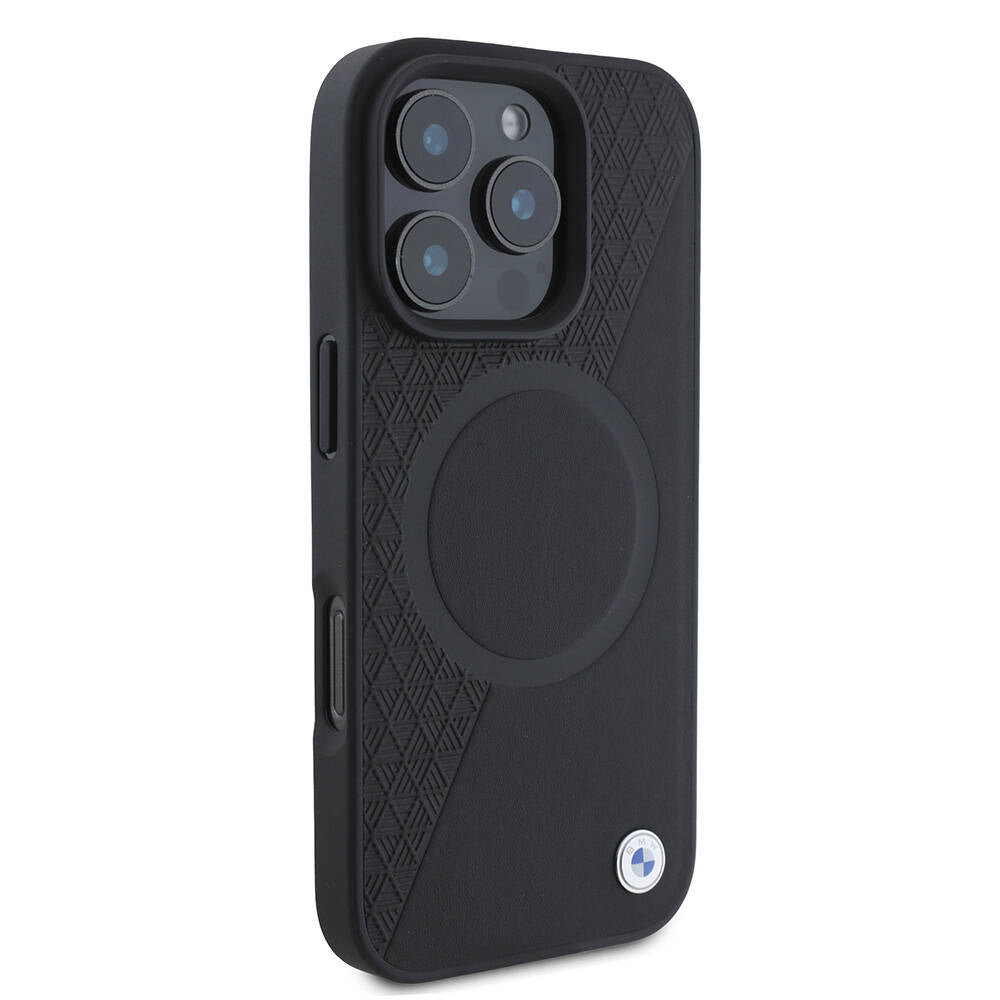 Apple iPhone 16 Pro Max Kılıf BMW Orjinal Lisanslı M-safe Şarj Özellikli Metal Logolu Yarım Dokulu Circle Deri Kapak