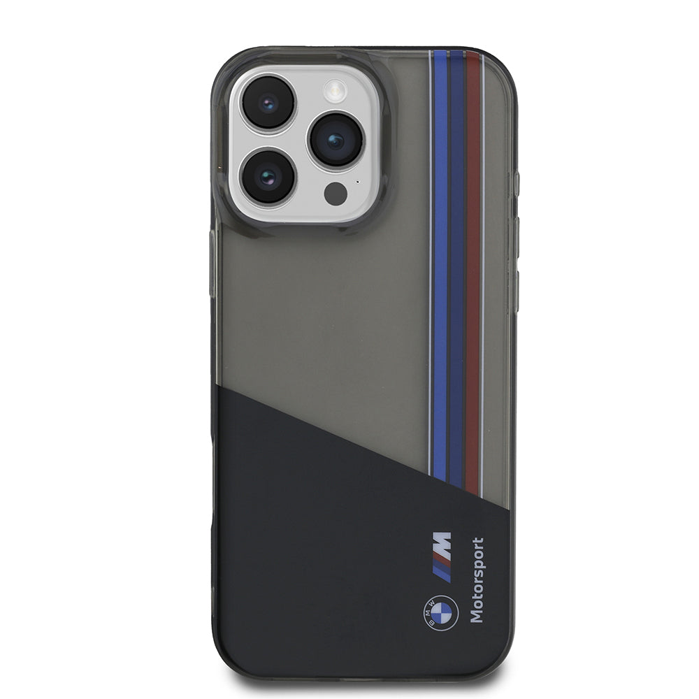 Apple iPhone 16 Pro Max Kılıf BMW Orjinal Lisanslı Yarı Transparan M Dizayn Çizgili Kapak