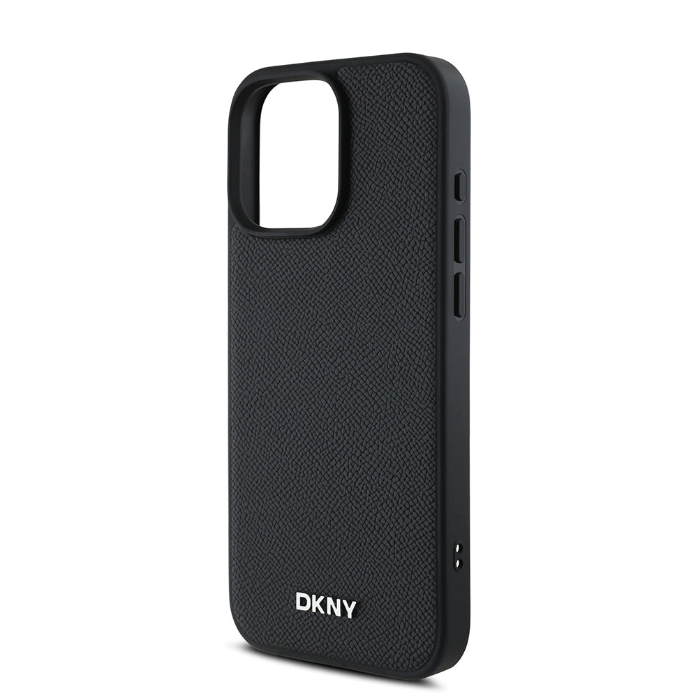 Apple iPhone 16 Pro Max Kılıf DKNY Orjinal Lisanslı M-safe Şarj Özellikli Metal Logolu PU Deri Grained Kapak