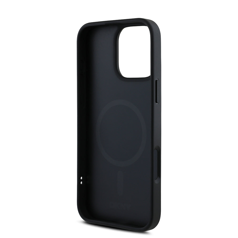 Apple iPhone 16 Pro Max Kılıf DKNY Orjinal Lisanslı M-safe Şarj Özellikli Metal Logolu PU Deri Grained Kapak