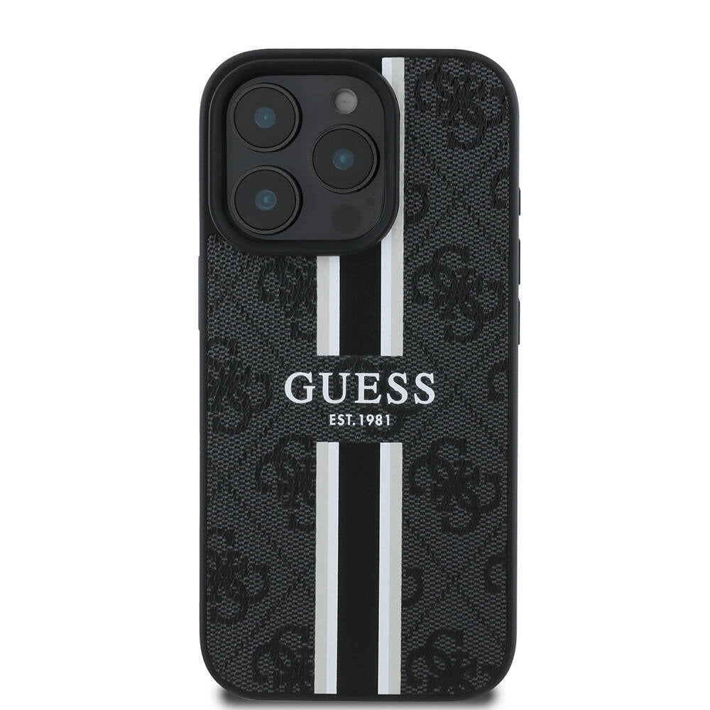 Apple iPhone 16 Pro Max Kılıf Guess Orjinal Lisanslı M-safe Şarj Özellikli 4G Şerit Tasarımlı Printed Kapak