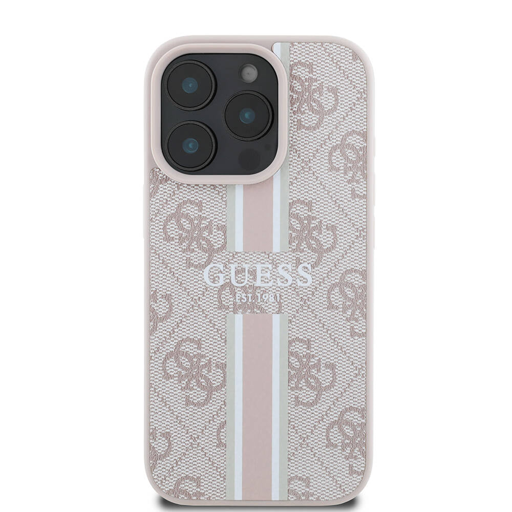 Apple iPhone 16 Pro Max Kılıf Guess Orjinal Lisanslı M-safe Şarj Özellikli 4G Şerit Tasarımlı Printed Kapak