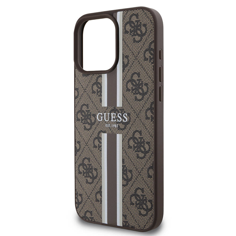 Apple iPhone 16 Pro Max Kılıf Guess Orjinal Lisanslı M-safe Şarj Özellikli 4G Şerit Tasarımlı Printed Kapak