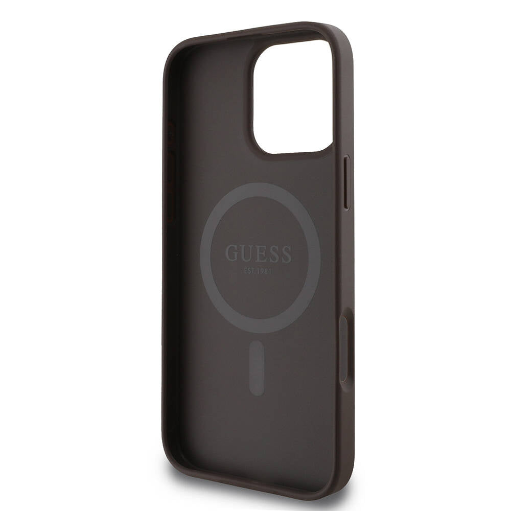 Apple iPhone 16 Pro Max Kılıf Guess Orjinal Lisanslı M-safe Şarj Özellikli 4G Şerit Tasarımlı Printed Kapak