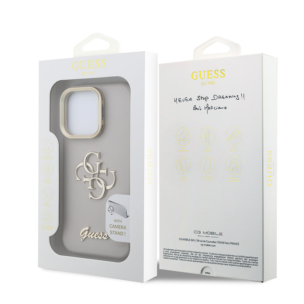 Apple iPhone 16 Pro Max Kılıf Guess Orjinal Lisanslı Grained Yazı Logolu Kamera Standlı Kapak
