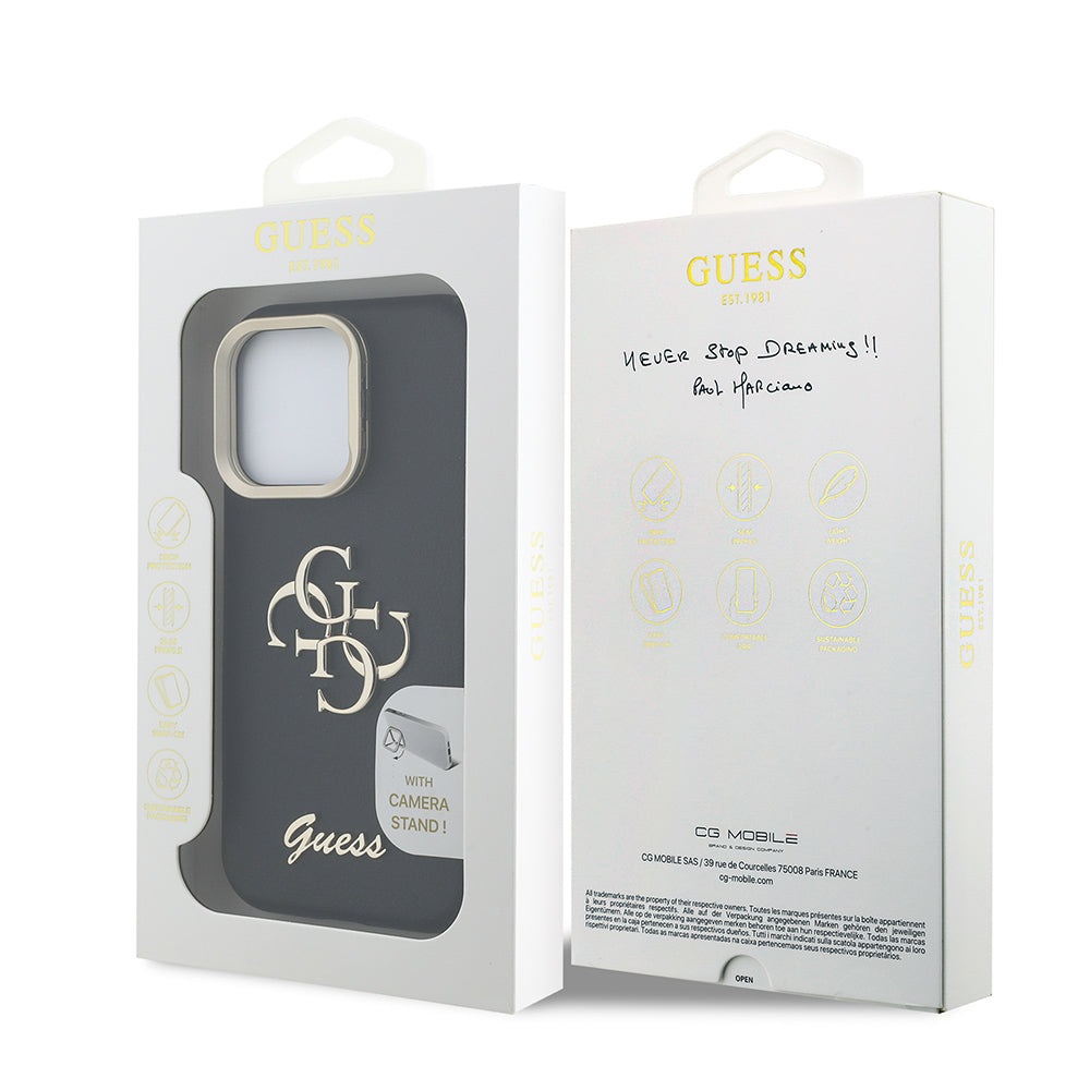 Apple iPhone 16 Pro Max Kılıf Guess Orjinal Lisanslı Grained Yazı Logolu Kamera Standlı Kapak
