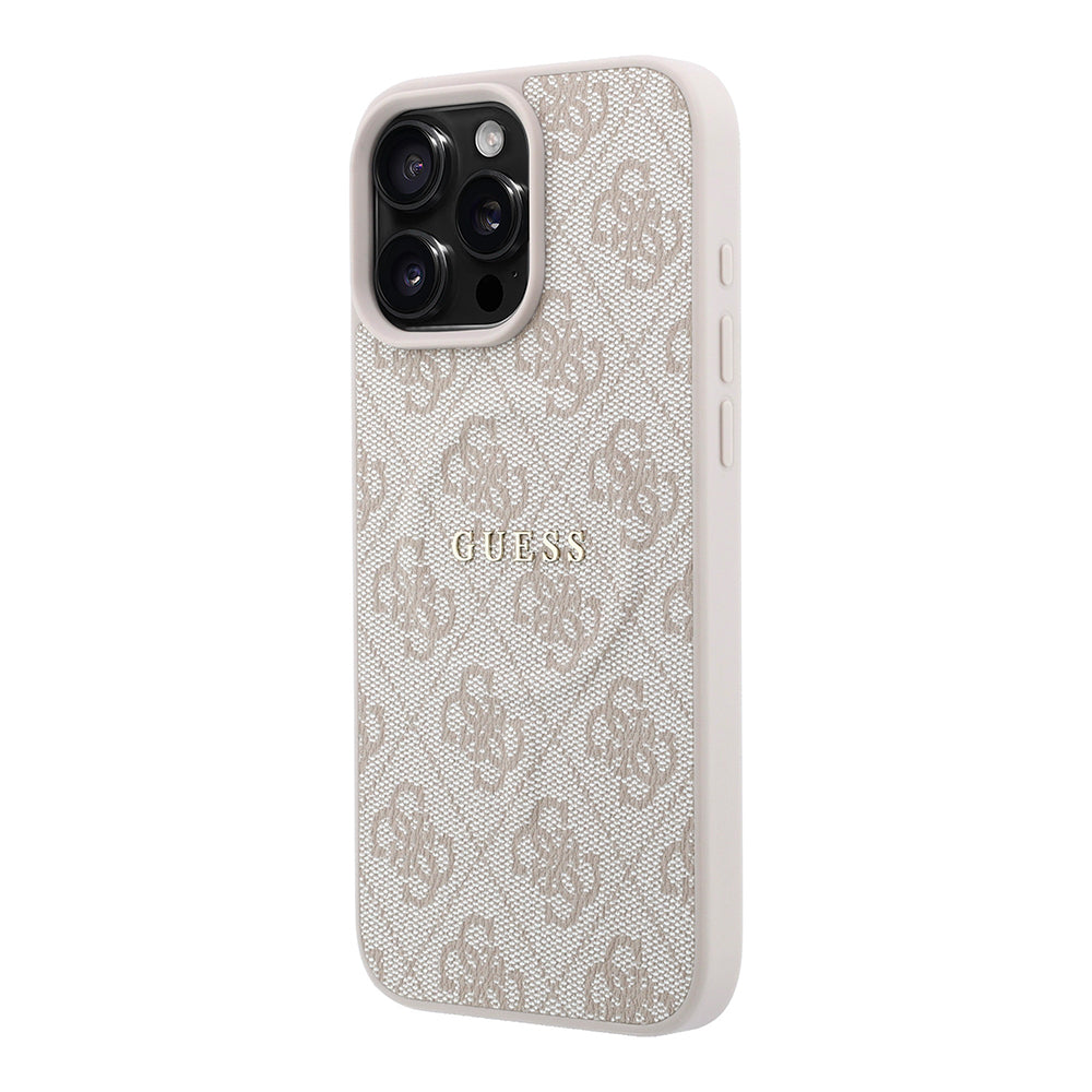 Apple iPhone 16 Pro Max Kılıf Guess Orjinal Lisanslı M-safe Kabartmalı 4G Desenli Yazı Logolu Kapak