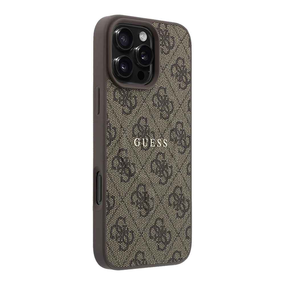 Apple iPhone 16 Pro Max Kılıf Guess Orjinal Lisanslı M-safe Kabartmalı 4G Desenli Yazı Logolu Kapak