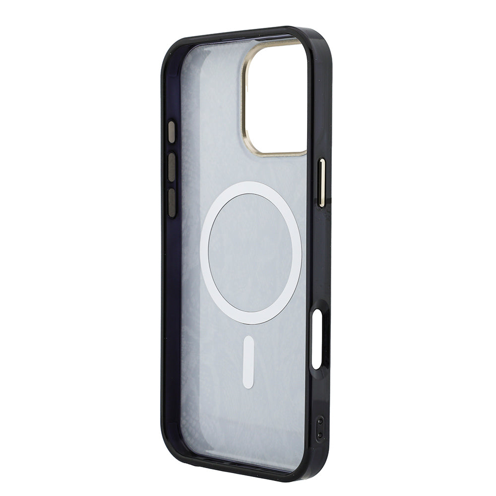 Apple iPhone 16 Pro Max Kılıf Guess Orjinal Lisanslı M-safe Şarj Özellikli Yazı Logolu Python Desenli Kapak
