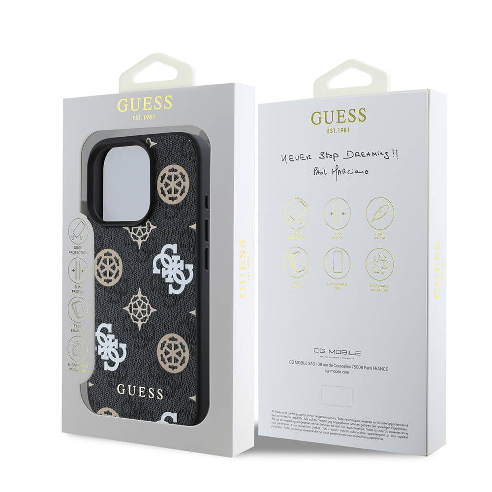 Apple iPhone 16 Pro Max Kılıf Guess Orjinal Lisanslı M-safe Şarj Özellikli 4G Desenli Yazı Logolu Peony Kapak