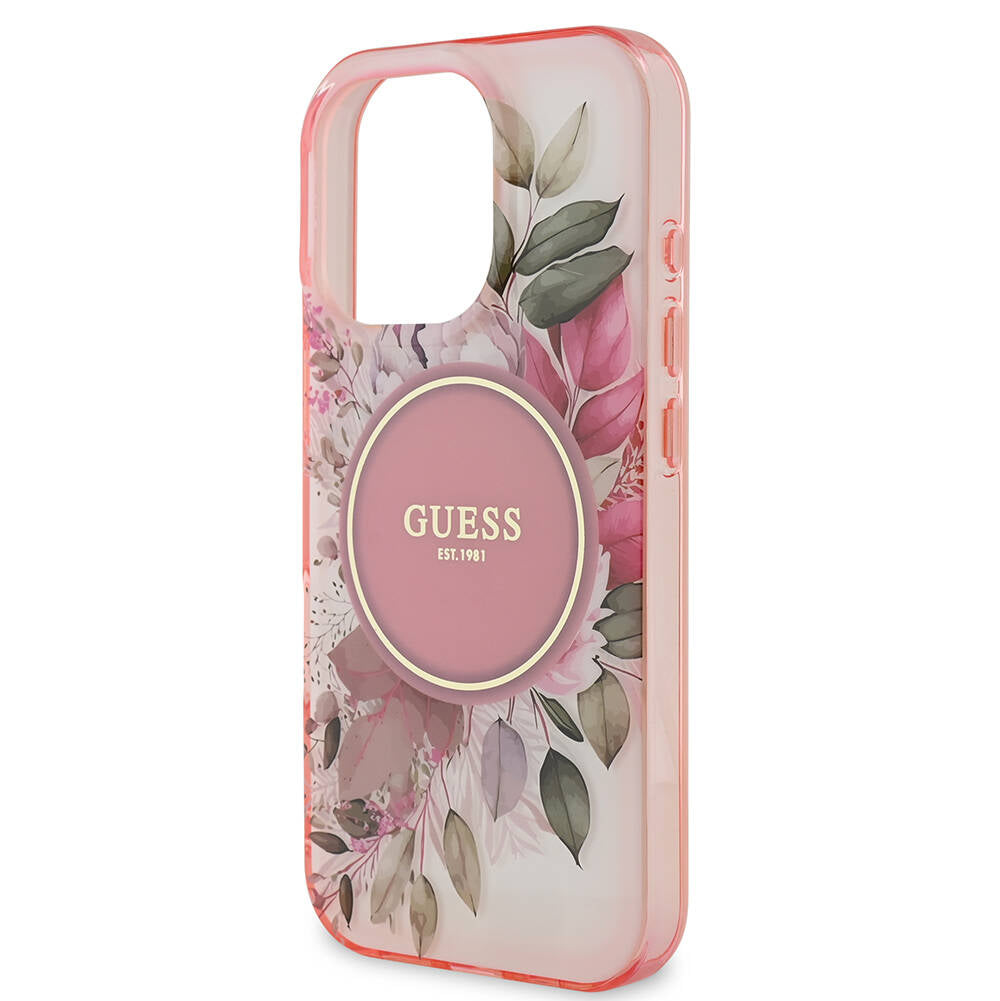 Apple iPhone 16 Pro Max Kılıf Guess Orjinal Lisanslı M-safe Şarj Özellikli Flower Tonal Circle Kapak