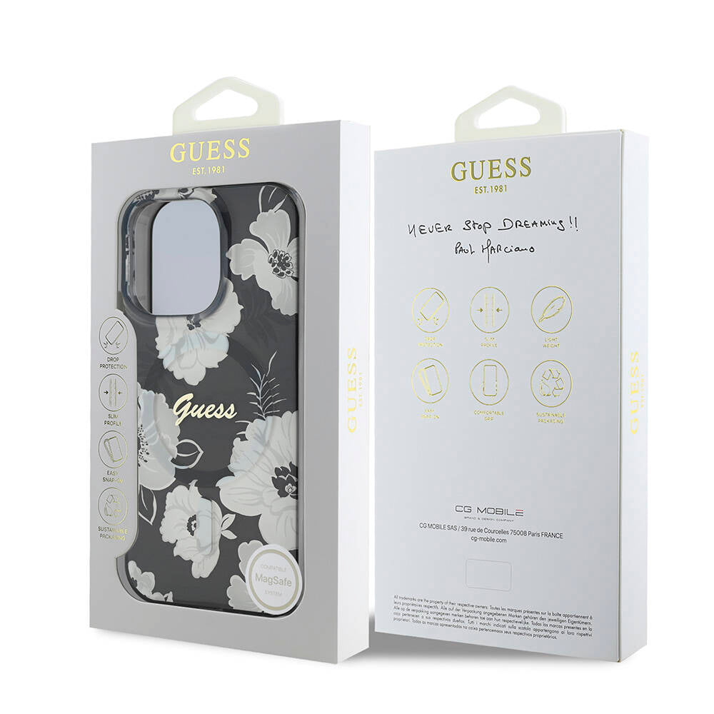 Apple iPhone 16 Pro Max Kılıf Guess Orjinal Lisanslı M-safe Şarj Özellikli Flower Tone On Tone Ring Kapak
