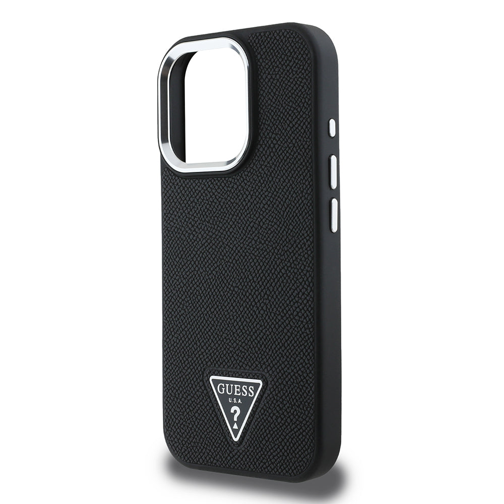 Apple iPhone 16 Pro Max Kılıf Guess Orjinal Lisanslı M-safe Şarj Özellikli Grained Triangle Kapak