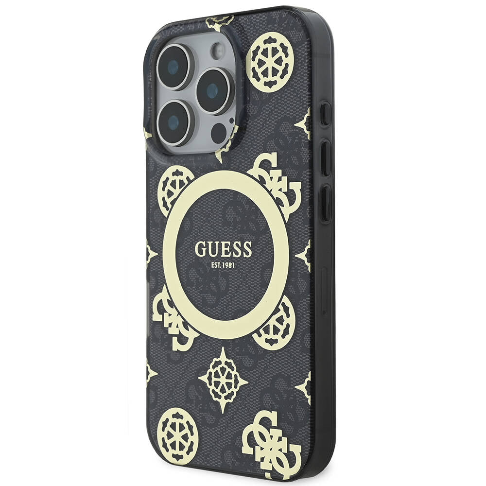 Apple iPhone 16 Pro Max Kılıf Guess Orjinal Lisanslı M-safe Şarj Özellikli IML Peony ve 4G Desenli Klasik Logolu Kapak